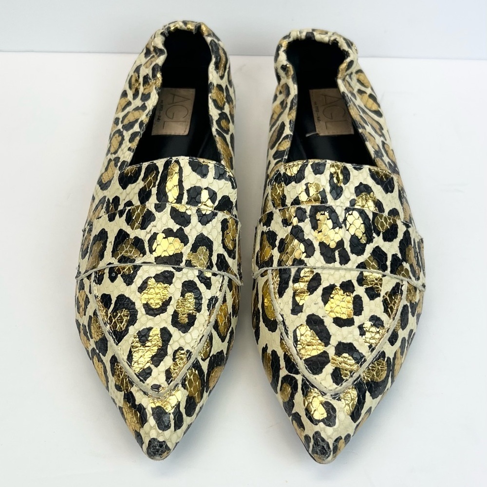 AGL Moccasin Off White Animal Print Loafer shoes 43 Pointed Toe Leather Italy
